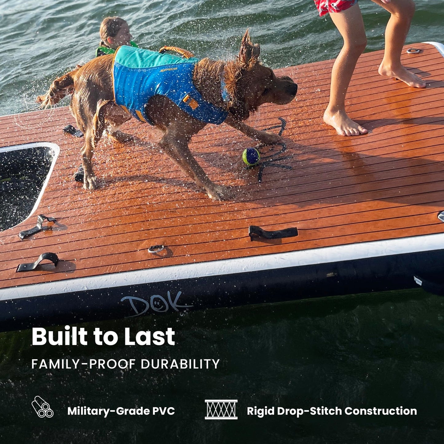 DOK Party-DOK Inflatable Dock Platform: Safe & Easy Water Access; Floating Non-Slip EVA Foam with Water Ramp for Pool, Dock, & Lake | Military Grade & High Visibility