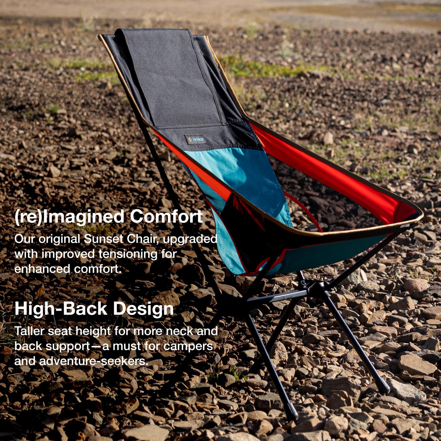 Helinox Sunset Chair (re), Packable Outdoor Furniture, Summer Vacation Holiday Seat, Foldable, Lightweight High-Back Comfort, Sustainable Eco-Friendly Materials, 3.66 lbs(1.6 kg), Heritage Multi Block