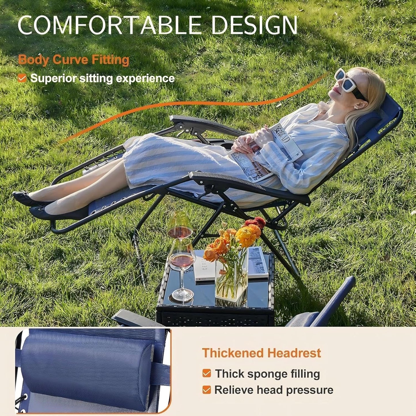 Sweetcrispy Zero Gravity Chairs - Set of 4 Portable Folding Recliners with Cup Holders & Adjustable Pillows | Blue