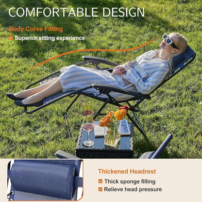 Sweetcrispy Zero Gravity Chairs - Set of 4 Portable Folding Recliners with Cup Holders & Adjustable Pillows | Blue