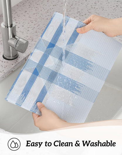 Leetaltree Geometric Print Blue Placemats Set of 8 - Heat Resistant Non-Slip Place mats for Dining Table, Washable Durable PVC Vinyl Woven Table Mats (Geometric Blue, 8)