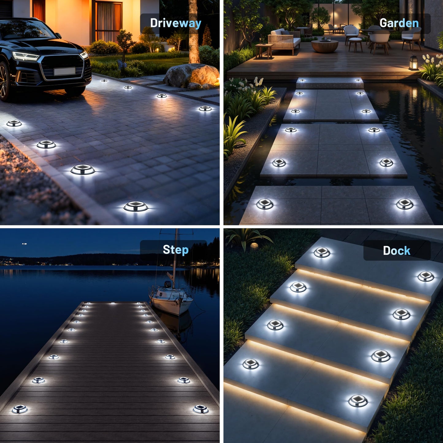 Solar Driveway Lights, 12 Pack Heavy Duty Driveway Lights Solar Powered 2 Color Mode (Cool/Warm White) IP68 Waterproof Outdoor Solar Deck Lights with Ground Stake for Pathway Garden Yard Walkway Dock
