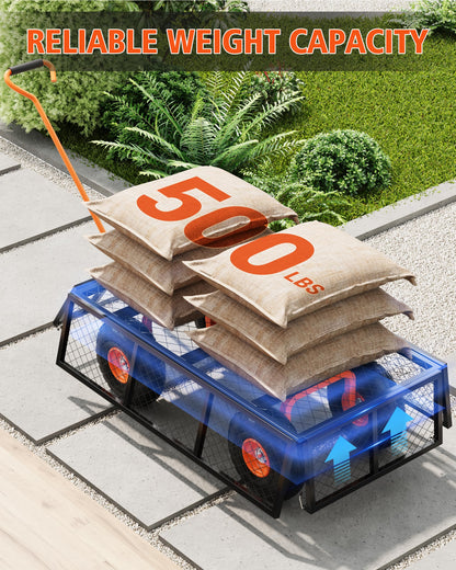 Garvee Steel Garden Cart, 500 LBS Capacity Utility Outdoor Wagon, Heavy Duty Mesh Garden Metal Wagon with Removable Sides, Flexible Handle and 10" Tires for Yard, Lawn, Garden