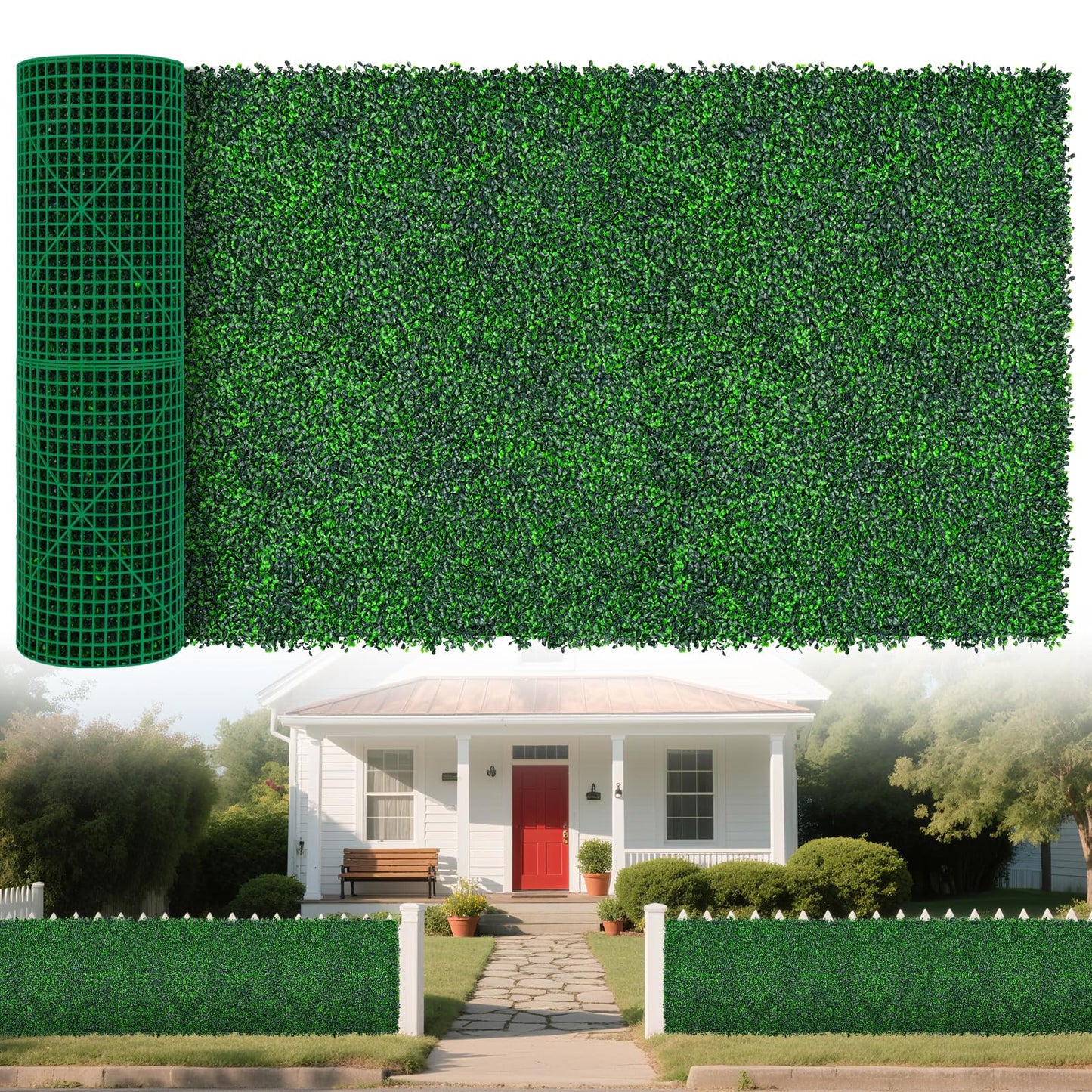 Yangrass Artificial Greenery Wall Roll,40"x 120"(33.33 sq.ft) UV-Anti Faux Boxwood Roll Panels Greenery Backdrop, Vine Leaf Fence Panels for Garden Fence Covering Privacy, Outdoor Indoor Home Decor