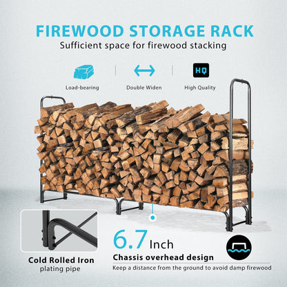 VIVOHOME 8ft Heavy Duty Indoor Outdoor Firewood Storage Log Rack Combo Firewood Log Cart Carrier