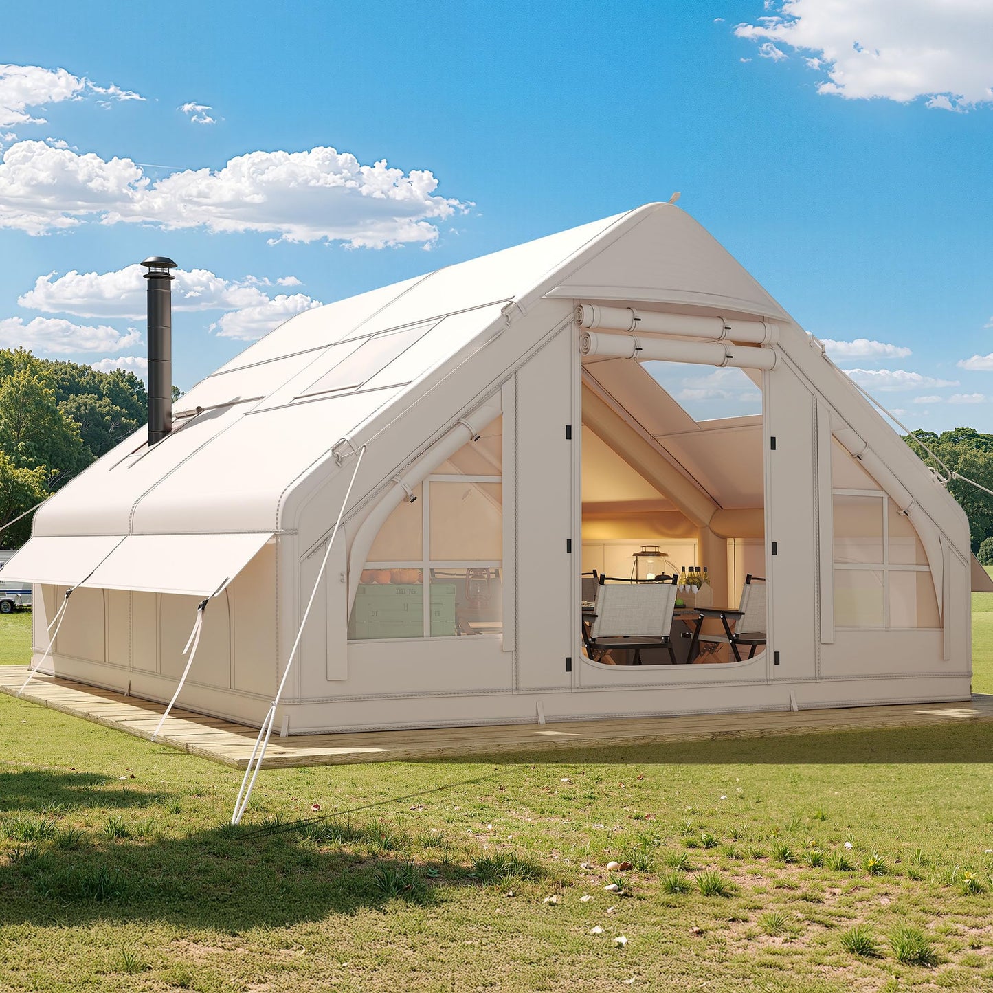 DWVO 13FT X 10FT Inflatable Camping Tents, 6-8 People Inflatable House Tents with Pump, Easy Setup with Explosion Proof Valve, Waterproof Oxford Air Glamping for Camping