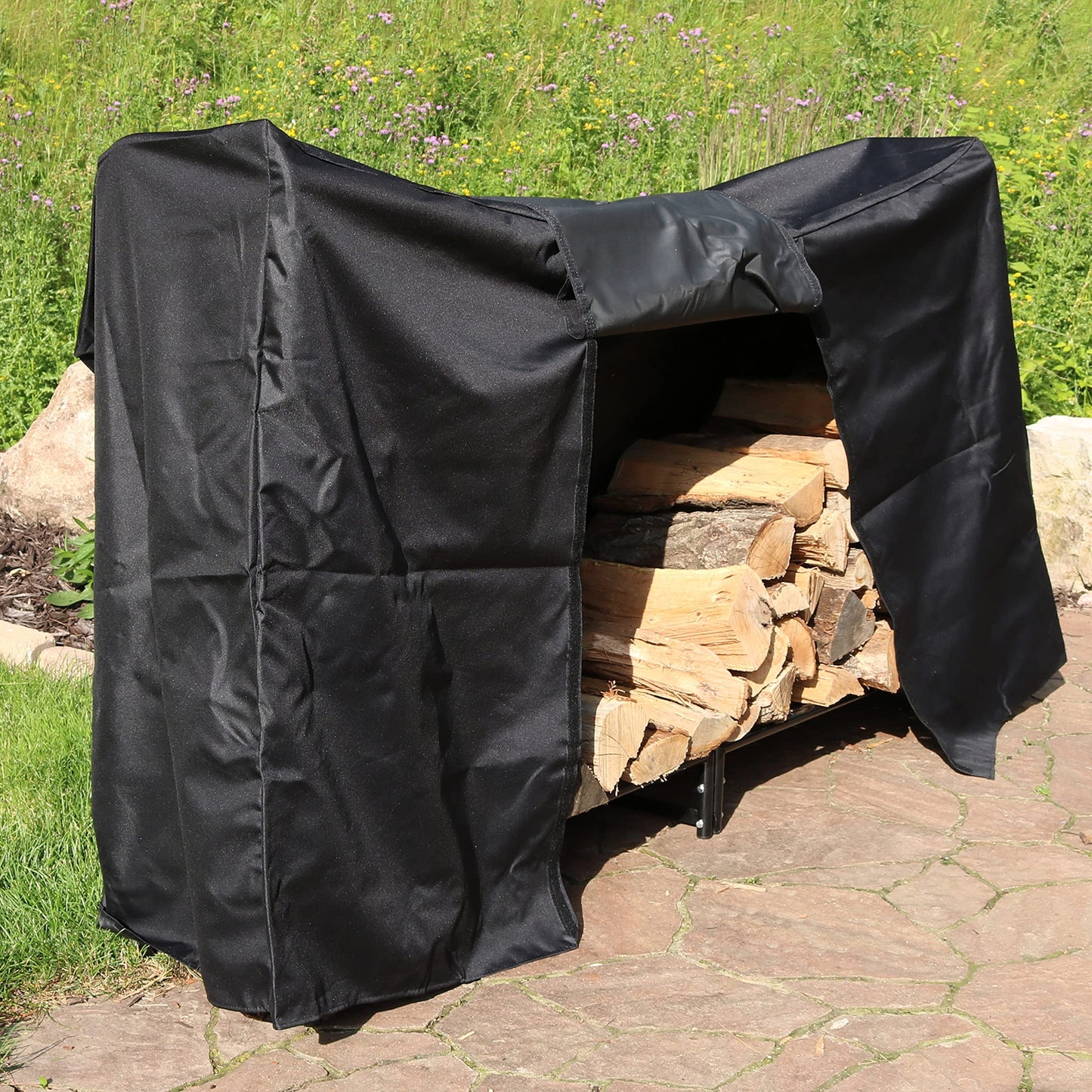 Sunnydaze Indoor/Outdoor 6-Foot Decorative Firewood Log Rack with Black Heavy-Duty Weather-Resistant PVC Cover