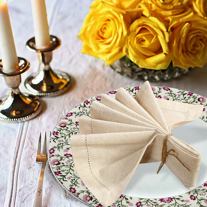 GFI LINEN CLUBS Cotton Flax Linen Cloth Dinner Napkin - Pack of 12 Natural Premium Hemstitched Napkins, 20x20 Inch, Machine Washable, Reusable Table Cloth for Dining, Parties, Weddings & Everyday Use