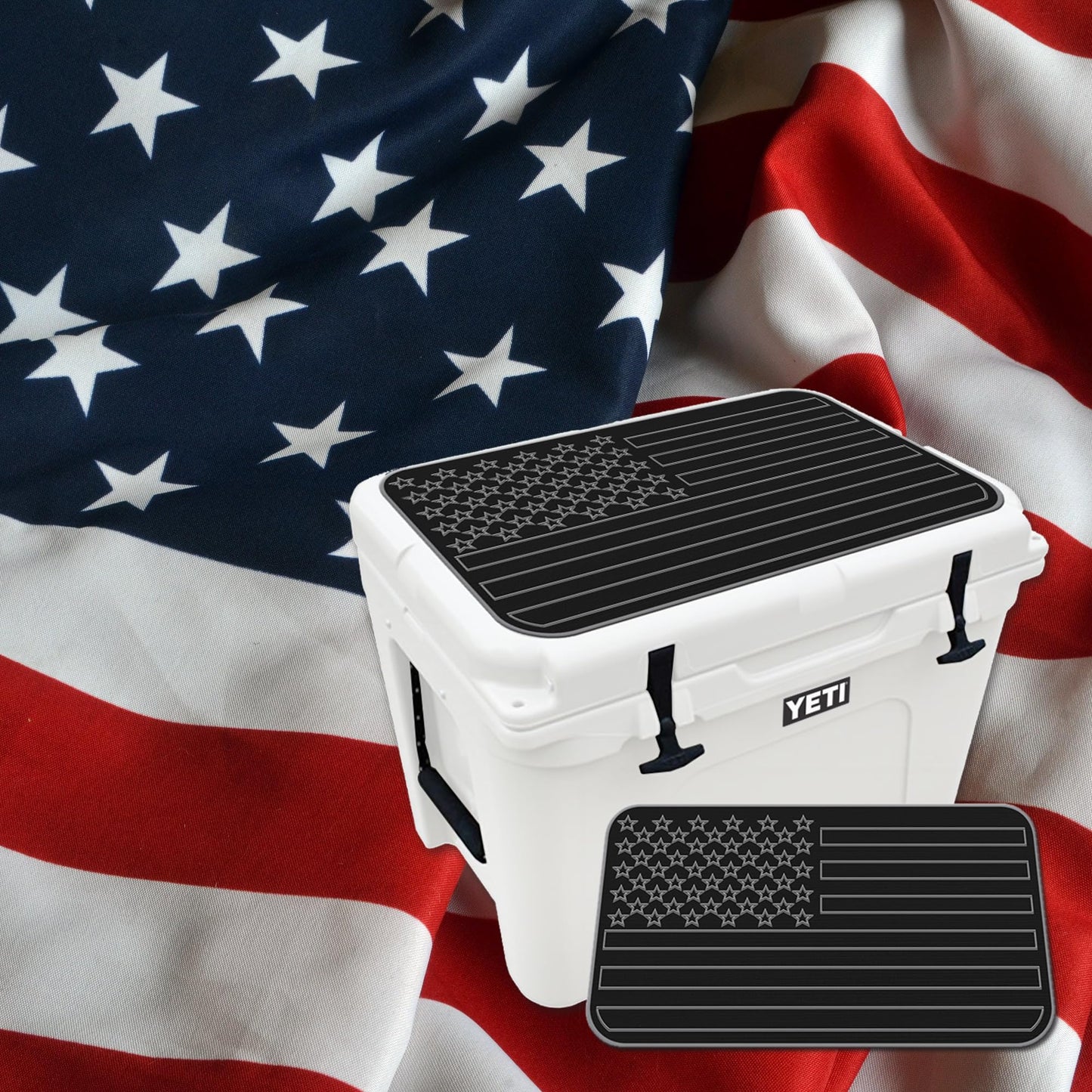 USATuff SeaDek EVA Mat Cooler Pad fits YETI 65 Tundra | Peel & Stick Application | Non Slip Comfort Accessories - US Flag (Black-StormGray)