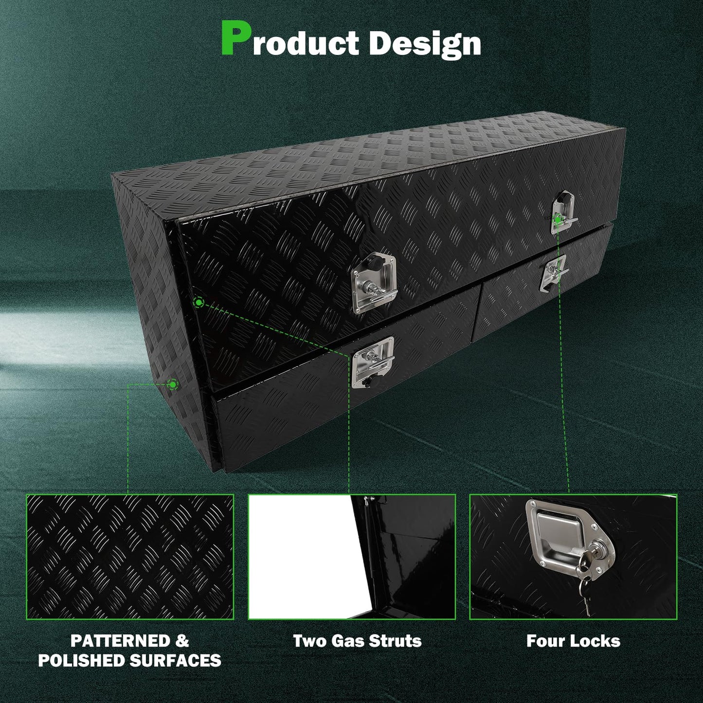 SCITOO 60" Aluminum Diamond Plate Truck Bed Tool Box,Heavy Duty Crossover Storage for Most Full Size Pickups,Lockable Weatherproof Chest,Fits 60 Inch Truck Beds,Easy Access to Load and Unload