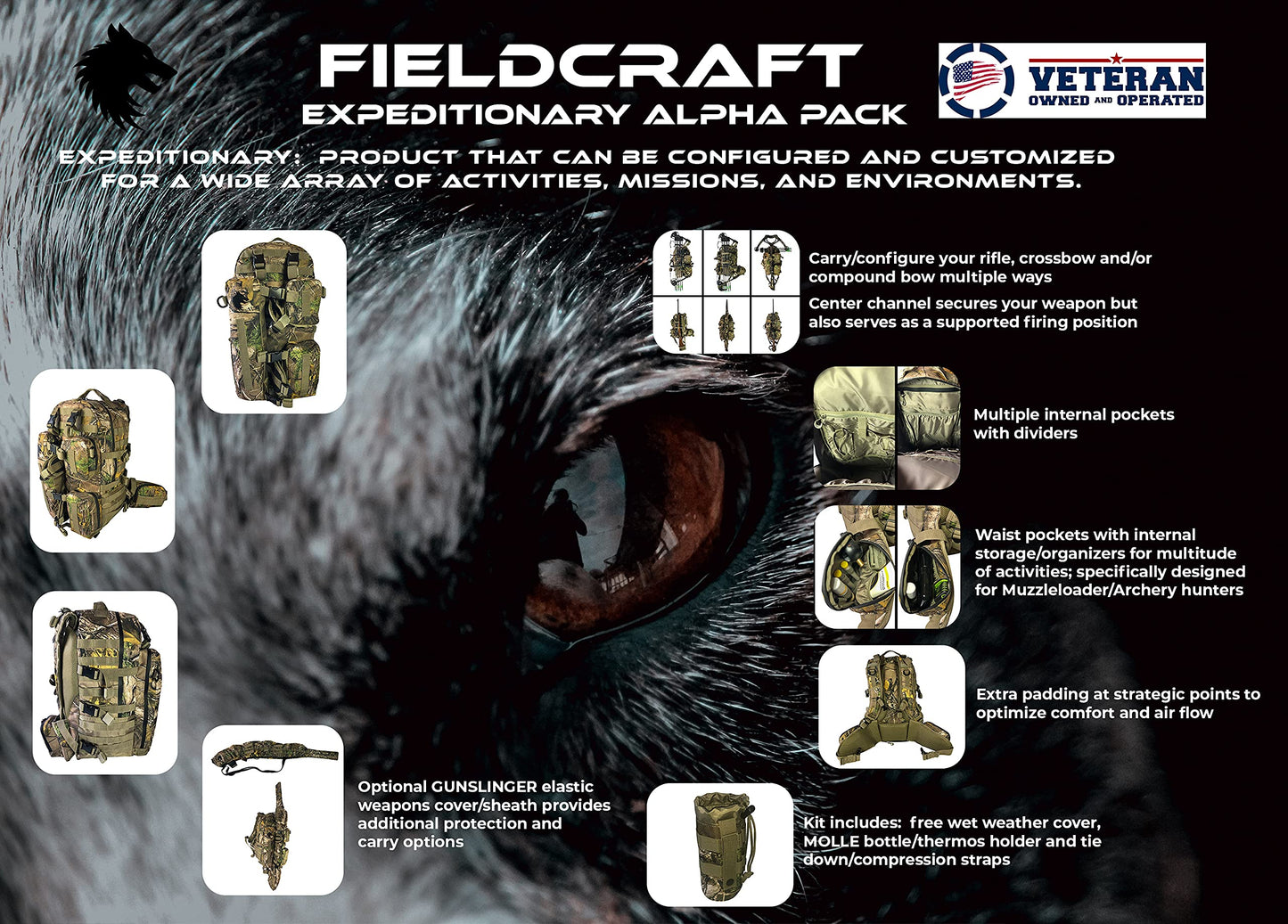 FIELDCRAFT Hunting Backpack Daypack for Rifles, Bows, Crossbows, Muzzleloader, Hunting, Hiking, Archery, Blackpowder, Outdoors Expeditionary Alpha Pack