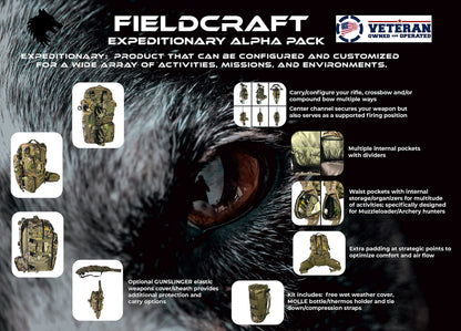 FIELDCRAFT Hunting Backpack Daypack for Rifles, Bows, Crossbows, Muzzleloader, Hunting, Hiking, Archery, Blackpowder, Outdoors Expeditionary Alpha Pack