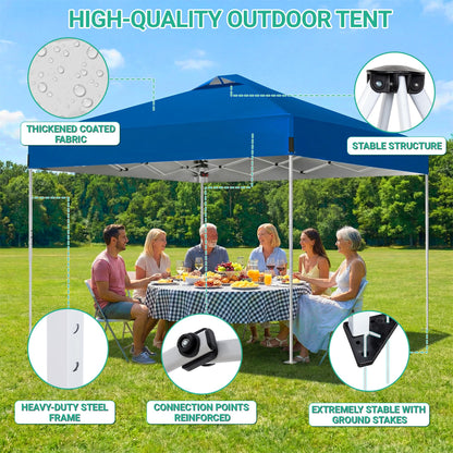 10 x 10FT Blue Pop Up Canopy Tent, Easy Setup Outdoor Portable Gazebos Shelter Sun Shade with Wheeled Carry Bag, Sandbags for Events, Party, BBQ, Backyard, Adjustable Height