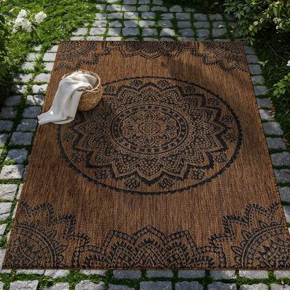 CAMILSON Outdoor Rug 8x10 Modern Area Rugs for Indoor and Outdoor Patios and Porches - Waterproof Washable Non-Shedding Easy-to-Clean Outside Carpet (8 x 10 Medallion - Gold/Black)