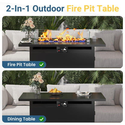 FansaFurn 43'' Propane Fire Pit Table, 50000 BTU Gas Fire Pits Table with Removable Lid and Lava Rock, Rectangular Fire Table with Cover, Ideal for Dining or Party on Patio, Garden, Yard, Black