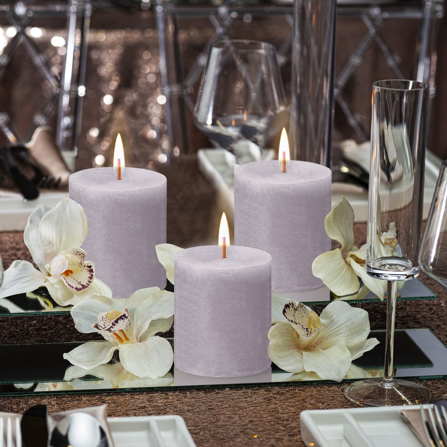 BOLSIUS 4 Pack Frosted Lavender Rustic Pillar Candles - 2.75 X 3.25 inches - Premium European Quality - Includes Natural Plant-Based Wax - Unscented Dripless Smokeless 35 Hour Party Décor Candles