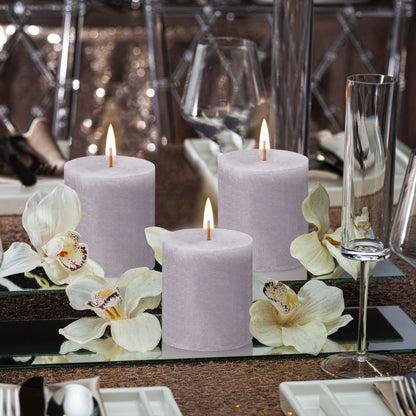 BOLSIUS 4 Pack Frosted Lavender Rustic Pillar Candles - 2.75 X 3.25 inches - Premium European Quality - Includes Natural Plant-Based Wax - Unscented Dripless Smokeless 35 Hour Party Décor Candles