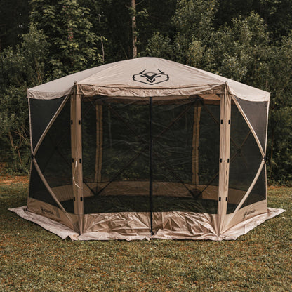 Gazelle Tents™, G6 6-Sided Portable Gazebo, Easy Pop-Up Hub Screen Tent, Durable, TriTech Mesh, Waterproof, UV Resistant, 8-Person & Table, Desert Sand, 86" x 124" x 124", GG602DS