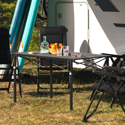 OUTSIDER Folding Camping Table with Aluminum Roll-up Tabletop Portable Lightweight Beach Table with Carry Bag for Outdoor Cooking, Picnic, BBQ, Travel, Backyard, Black, 46" x 28"