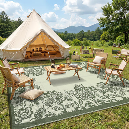 Garvee Outdoor Rugs 9' x 18’ Waterproof Reversible Mats, Large Area Plastic Straw Rug, Outside Carpet, Butterfly Floral Rv Mat for Patio Camping Picnic Backyard Deck Balcony Porch Beach Trailer