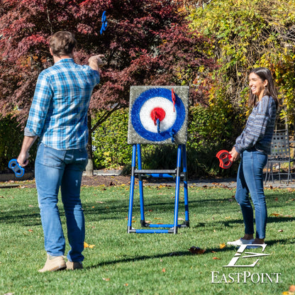 EastPoint Axe Throwing Game Set - 8 Foam & Plastic Throwing Axes - Heavy Duty Steel Frame - Over 5 Ft Tall - Folds Flat for Portable Outdoor Games - Unique Bristle Target for Yard Games
