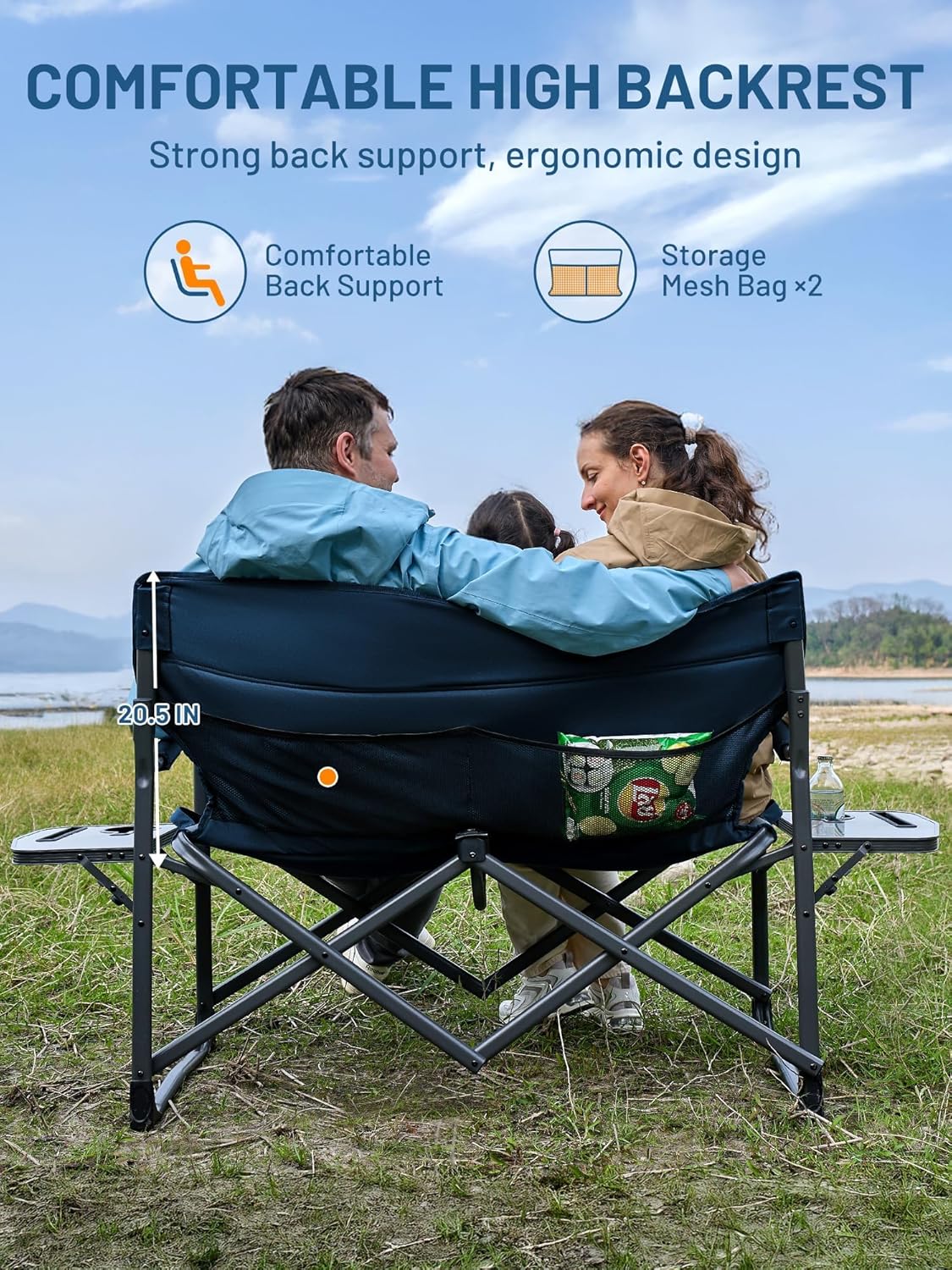 Timber Ridge Double Camping Chair - Heavy Duty Portable Loveseat for 2 | Supports 600 lbs - Blue
