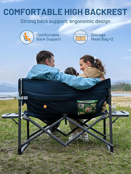 Timber Ridge Double Camping Chair - Heavy Duty Portable Loveseat for 2 | Supports 600 lbs - Blue