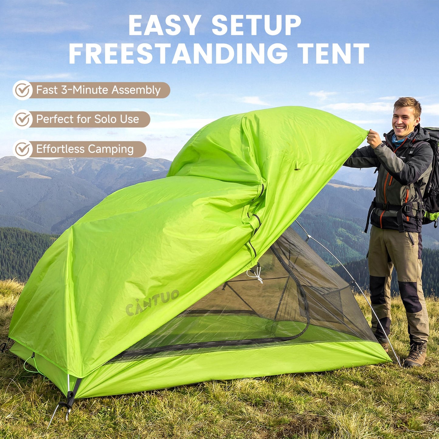 CANTUO Ultralight Camping Backpacking Tent 2 Person - Windproof & Waterproof PU5000mm 20D Nylon Tents for Camping, Hiking, Bikepacking