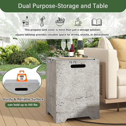 Merax Outdoor 15.75''MGO Propane Tank Cover Table, Propane Tank Holder with Handles on Both Sides & Groove Hole at The Bottom,Fire Side Table for Gas Fire Pits,No Assembly Needed, Light Gray