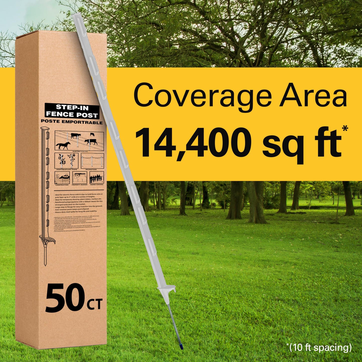 Zareba 4-Foot Step-In Electric Fence Posts - 50 Pack for Electric Fence System - Sturdy Construction - A-48, White - Easy to Install Step In Posts, Includes 50