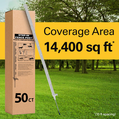 Zareba 4-Foot Step-In Electric Fence Posts - 50 Pack for Electric Fence System - Sturdy Construction - A-48, White - Easy to Install Step In Posts, Includes 50