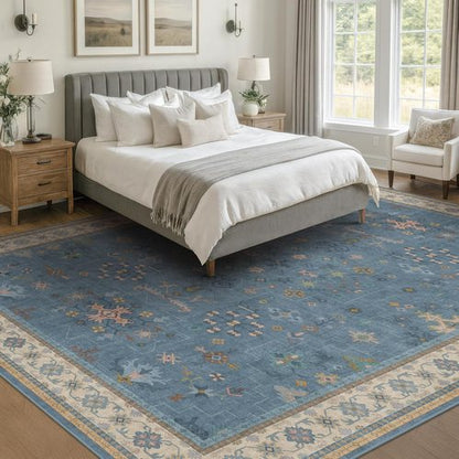Hazo Haus Boho Accent Area Rug - Soft Washable 7x10 Dusky Blue for Living Room & Bedroom Decor