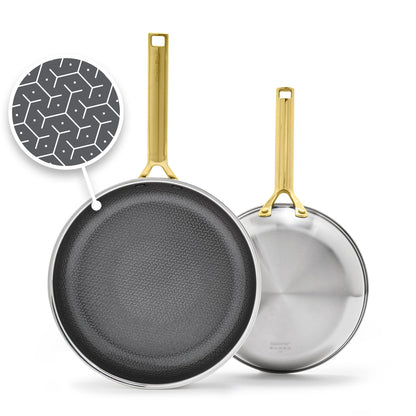 GreenPan Hybrid 9.5” & 11” Nonstick Stainless Steel Frying Pan Set, APEX Tri-Ply Thermobond PFAS-Free Ceramic Skillets, Induction & All Cooktop Compatible, Oven Temp to 850°F, Dishwasher Safe, Gold
