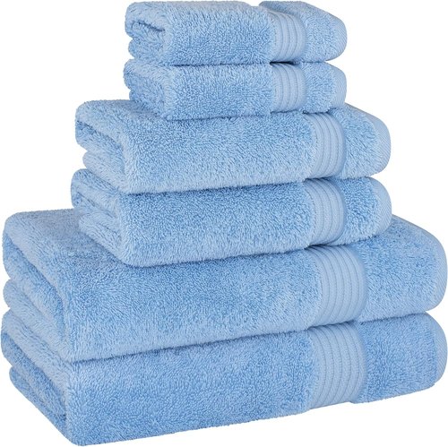 Cotton Paradise 6 Piece Towel Set - 100% Soft Absorbent Turkish Towels in Sky Blue | 2 Bath, 2 Hand, 2 Washcloths