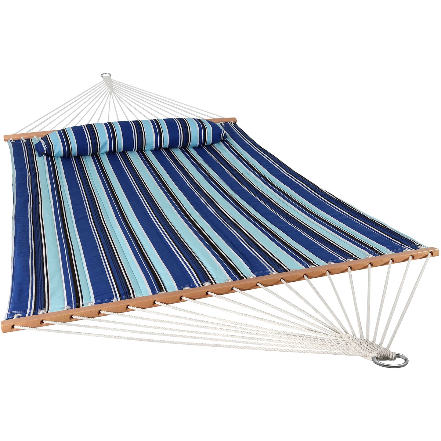 Sunnydaze Quilted Double Hammock for Outside with Spreader Bars and Pillow - 450 lb Capacity, 74x55 Inch Bed, UV Resistant, Quick Dry - Chains Included, Stand Sold Separately - Catalina Beach