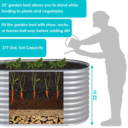 Sunnydaze 62.5-Inch Oval Raised Garden Bed Outdoor - Modular Raised Garden Bed with Rubber Edge Trim - Silver