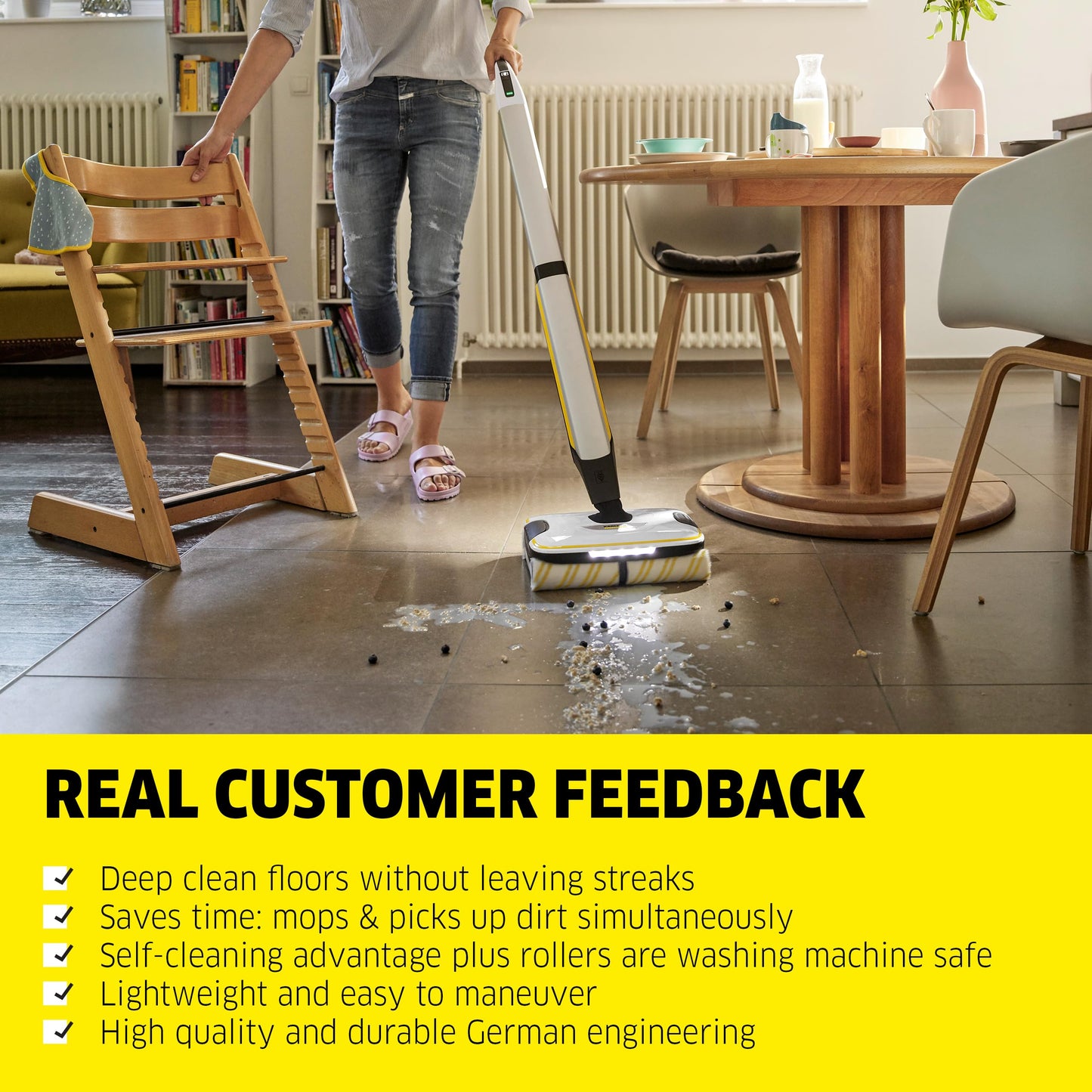 Kärcher FC 7 Cordless All-in-One Hard Floor Cleaner with 4-Roller Technology for Simultaneous Wet and Dry Debris Removal