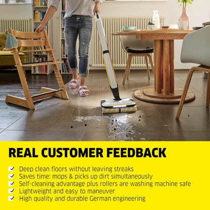 Kärcher FC 7 Cordless All-in-One Hard Floor Cleaner with 4-Roller Technology for Simultaneous Wet and Dry Debris Removal