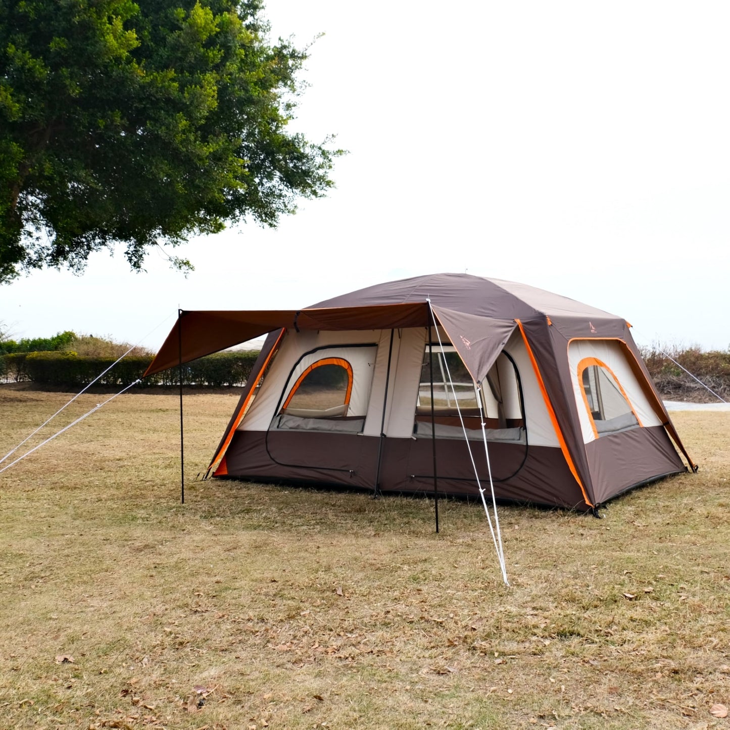 KTT Large Tent 8-10 Person,Family Cabin Tents,2 Rooms,2 Doors and 4 Windows with Mesh,Straight Wall,Waterproof,Double Layer,Big Tents for Outdoor,Picnic,Camping,Family Gathering(Brown)