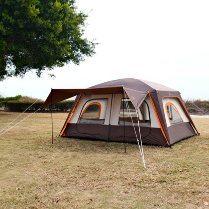 KTT Large Tent 8-10 Person,Family Cabin Tents,2 Rooms,2 Doors and 4 Windows with Mesh,Straight Wall,Waterproof,Double Layer,Big Tents for Outdoor,Picnic,Camping,Family Gathering(Brown)