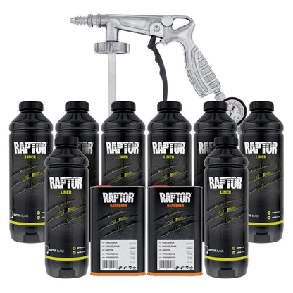 CUSTOM SHOP U-Pol Raptor Black Urethane Spray-On Truck Bed Liner 8 Quart Kit and Custom Coat Spray Gun with Regulator