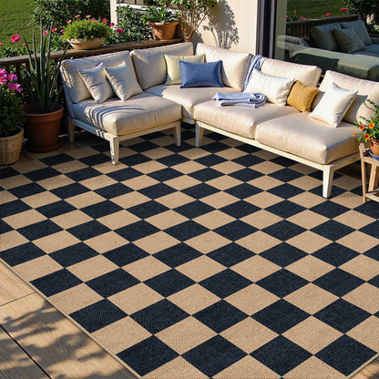 Lahome Colette Checkered Easy Jute Carpet, Washable Area Rug 6x9 Neutral Outdoor Patio Rug, Farmhouse Checkerboard Non Slip Non Shedding Floor Carpet for Dining Living Room Deck Sunroom