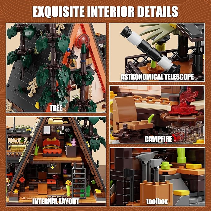 Wood Cabin Building Blocks Set with LED Lights1800 PCS Wooden Forest House Building ToysSTEM Treehouse Construction ModelBirthday Gift for Adults Teens Boys Girls Age 8-12