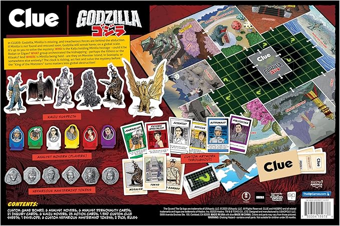 CLUE: Godzilla Board Game Solve Who Kidnapped Minilla Identify Which Kaiju &amp Villain Group are Behind It Explore Iconic Like Monster Island &amp Tokyo Official TOHO Co. Merchandise &amp Coll