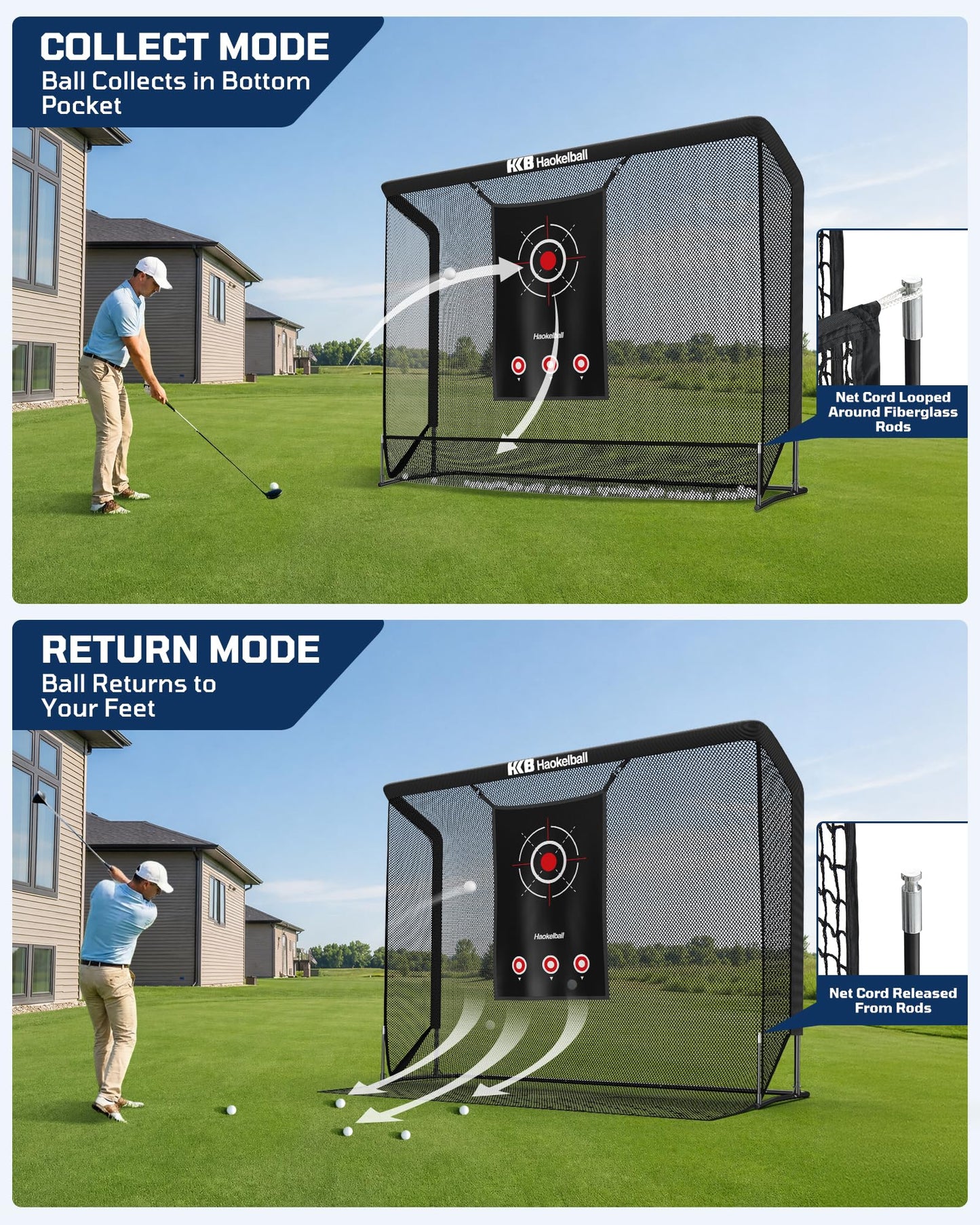 Haokelball Golf Hitting Net for Backyard, 10x8ft Driving Real Balls Practice Nets for Indoor Outdoor Use, Heavy Duty Netting with Side Barriers, Impact Target Cloth and Carry Bag