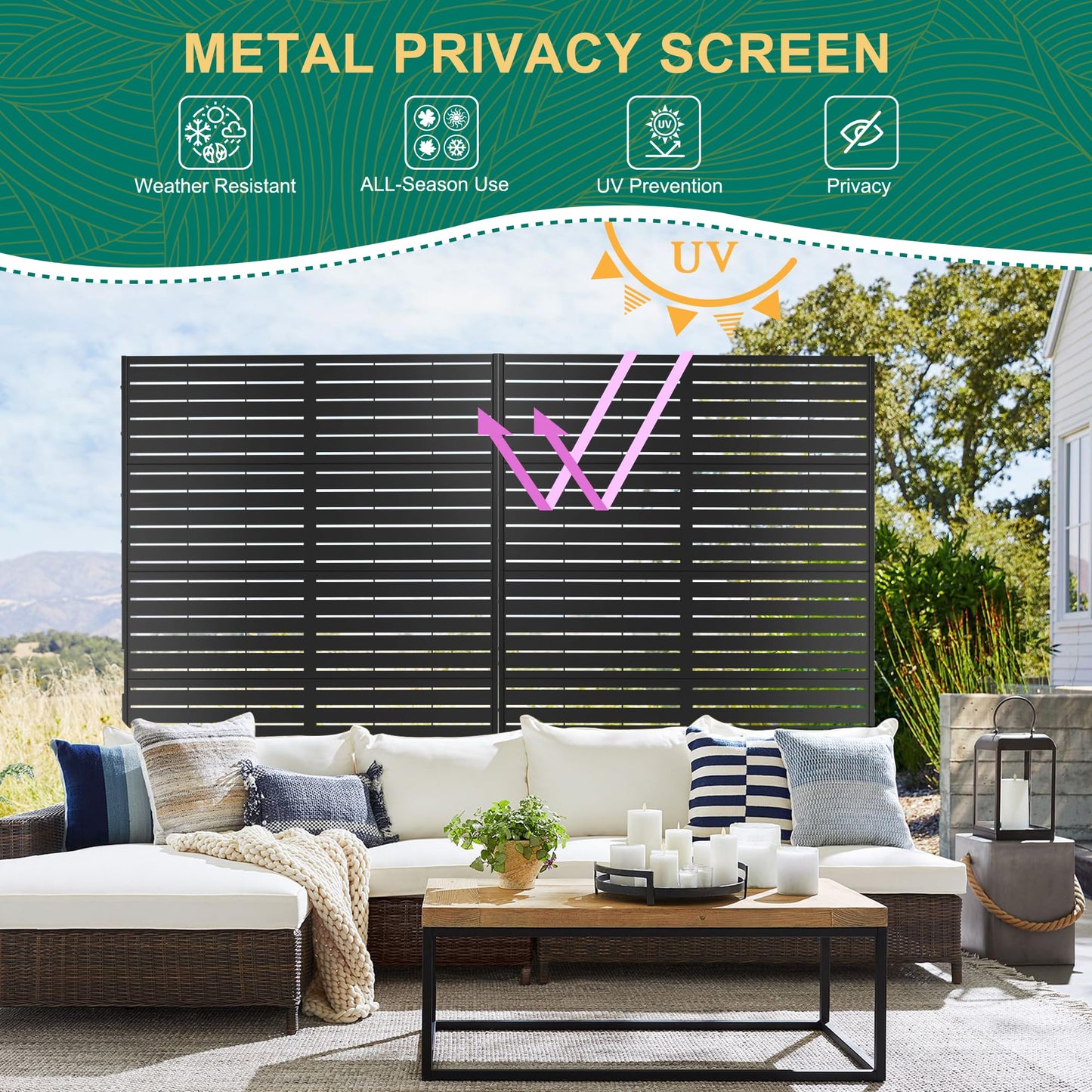 72" H×44" W Metal Outdoor Privacy Screen Freestanding, Outdoor Screens for Patio Lawn Deck, Privacy Panels Decorative Fence(Consists of 5 Panels)