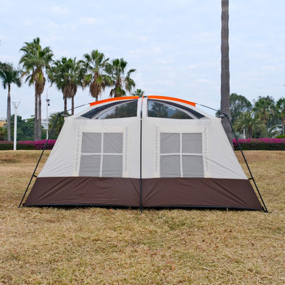KTT Large Tent 8-10 Person,Family Cabin Tents,2 Rooms,2 Doors and 4 Windows with Mesh,Straight Wall,Waterproof,Double Layer,Big Tents for Outdoor,Picnic,Camping,Family Gathering(Brown)