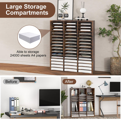 EasyPAG Wooden Literature Organizer with Adjustable Shelves, 48 Compartments Office Paper Organizer Storage 24000 Sheets Letter Size Paper, Student Mailbox for Classroom, Archaize