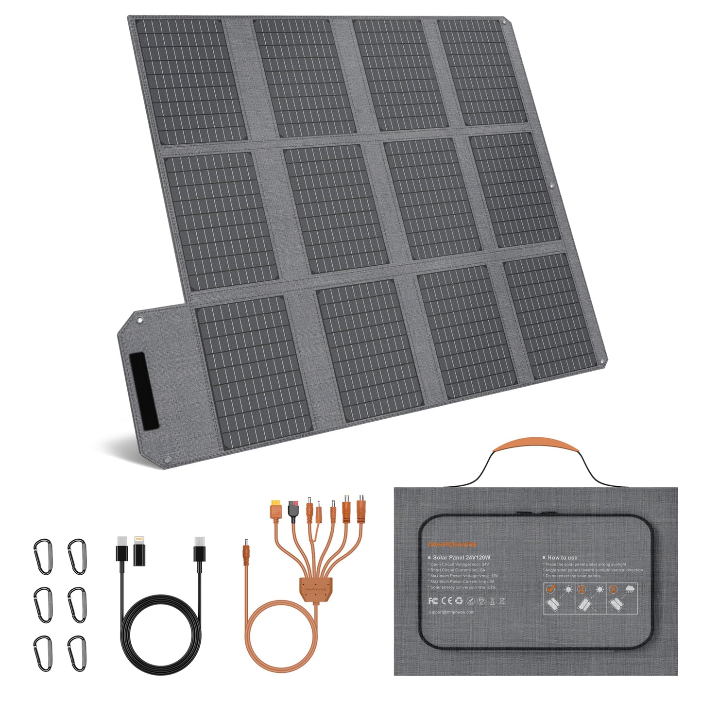 MHPOWOS 120W Foldable Solar Panel, 23% High-Efficiency Portable Charger with USB-C/2xUSB-A/DC Outputs, ETFE Monocrystalline IP65 Waterproof for RV Power Stations Camping Off-Grid Living Backpacking
