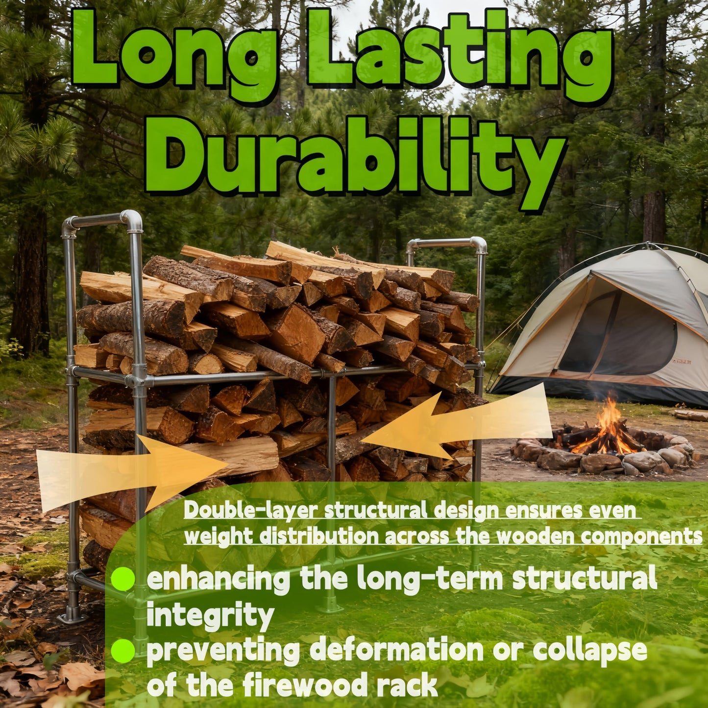 YVZMG 6ft Heavy Duty Firewood Rack with Double Layer Design,Equipped with Firewood Rack Cover,Load-bearing Capacity 3500 lbs. Suitable for outdoor and indoor firewood storage